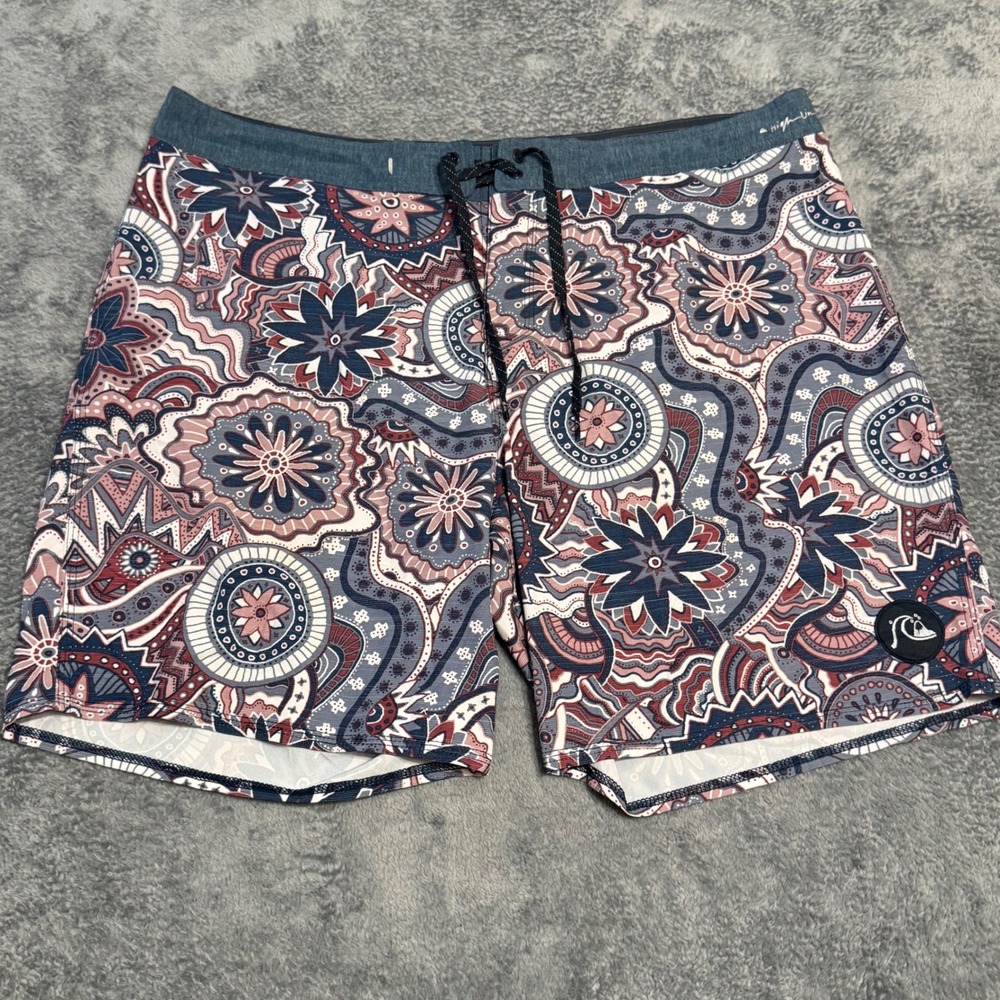 Quiksilver Highline Board‎ Shorts Mens 38 Repreve Stretch Mandala Print Blue